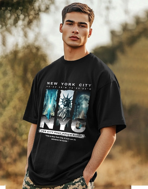 Classic Black Crepe Men's T-Shirt with Five Sleeves-SIDE