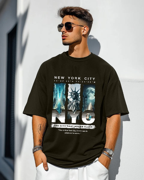 Trendy Olive Green Crepe Men's Five Sleeve T-Shirt-FRONT