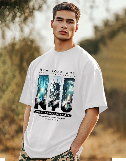 Classic White Crepe Men's T-Shirt with Five Sleeves-SIDE