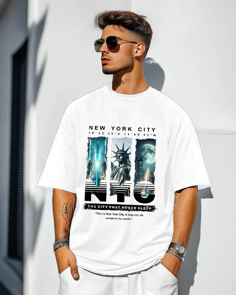 Classic White Crepe Men's T-Shirt with Five Sleeves-FRONT
