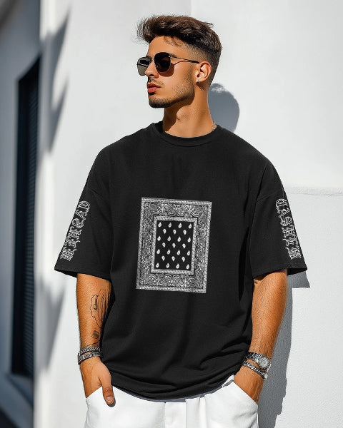 Black Crepe Five Sleeve T-Shirt for Men – Bold Style & Comfort-FRONT
