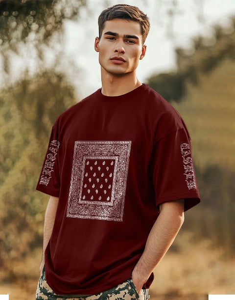 Maroon Crepe Five Sleeve T-Shirt for Men – Classic Meets Trendy-SIDE
