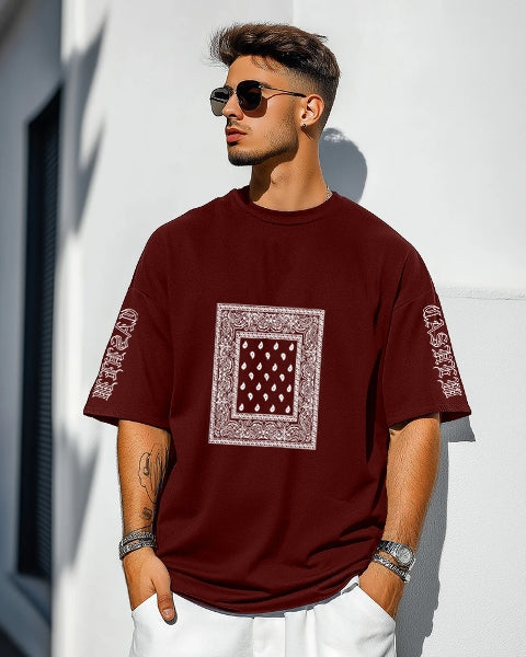 Maroon Crepe Five Sleeve T-Shirt for Men – Classic Meets Trendy-FRONT
