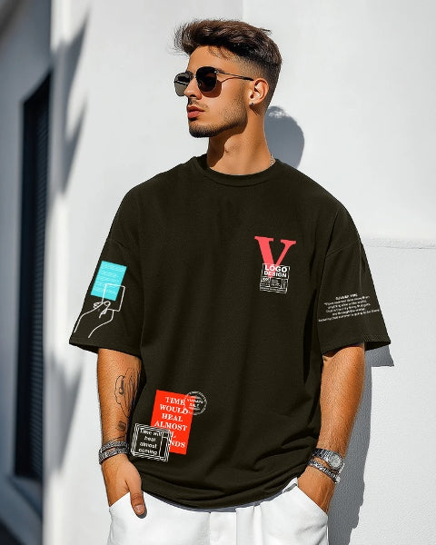 Olive Green Crepe FIVE Sleeve T-Shirt for Men – Fresh & Stylish
-SIDE