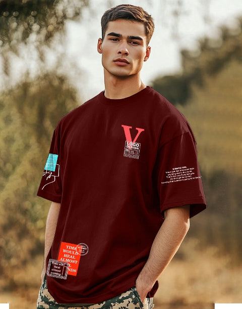 Maroon Crepe FIVE Sleeve T-Shirt for Men – Bold & Comfortable-SIDE