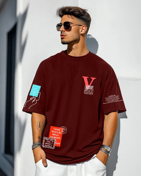 Maroon Crepe FIVE Sleeve T-Shirt for Men – Bold & Comfortable-FRONT