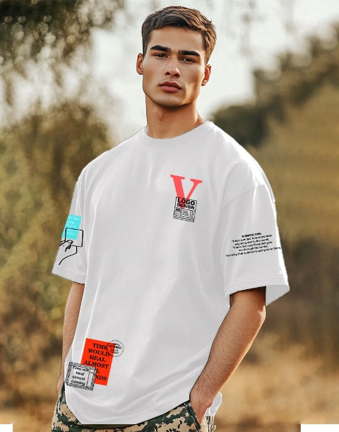 White Crepe FIVE Sleeve T-Shirt for Men – Classic & Stylish-SIDE