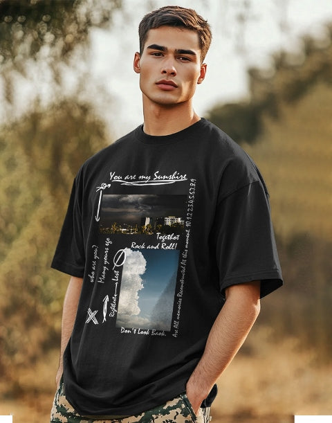 Black Five Sleeve Crepe T-Shirt – Perfect for Casual Outfits-SIDE