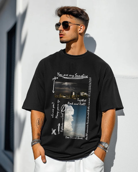Black Five Sleeve Crepe T-Shirt – Perfect for Casual Outfits-FRONT