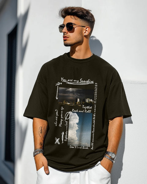 Olive Green Five Sleeve Crepe T-Shirt for Men – Casual and Classy-FRONT