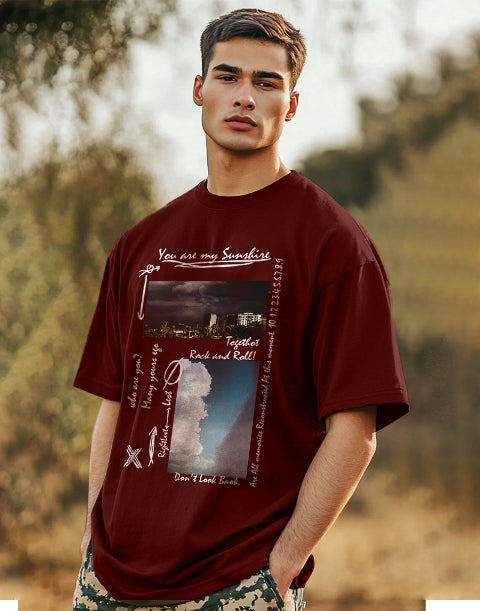 Stylish Maroon Crepe Five Sleeve T-Shirt for Men – Comfort Redefined-SIDE