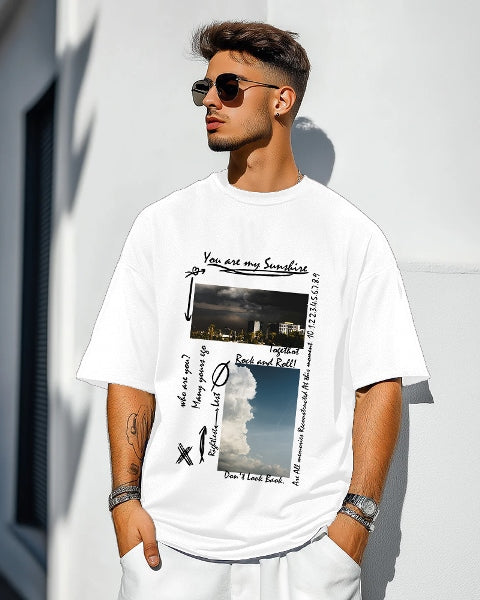 White Crepe Five Sleeve T-Shirt for Men – Classic and Timeless-FRONT