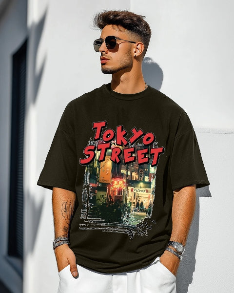 Olive Green five Sleeve Crepe T-Shirt for Men – Casual-FRONT