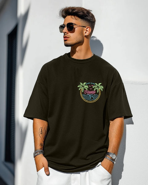 Olive Green Crepe Five Sleeve T-Shirt for Men – Understated Style-BACK