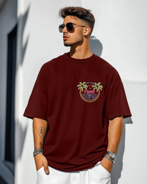 Maroon Crepe Five Sleeve T-Shirt for Men – Bold Elegance-BACK
