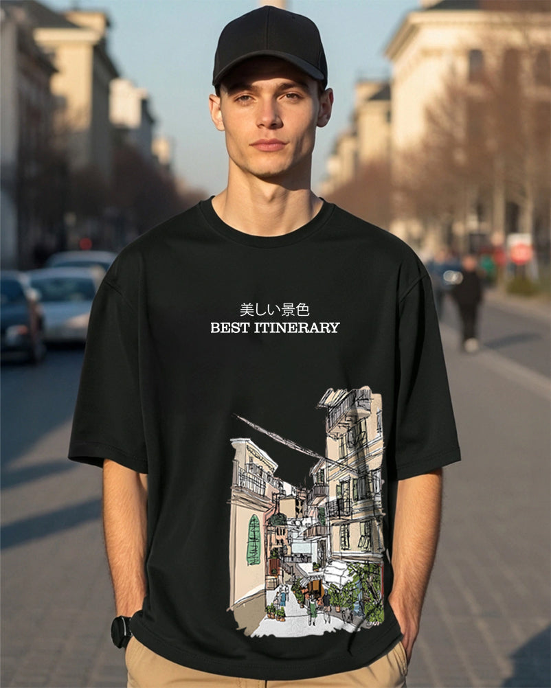 Black Cotton Blend Five Sleeve T-Shirt for Men – Versatile and Stylish-FRONT