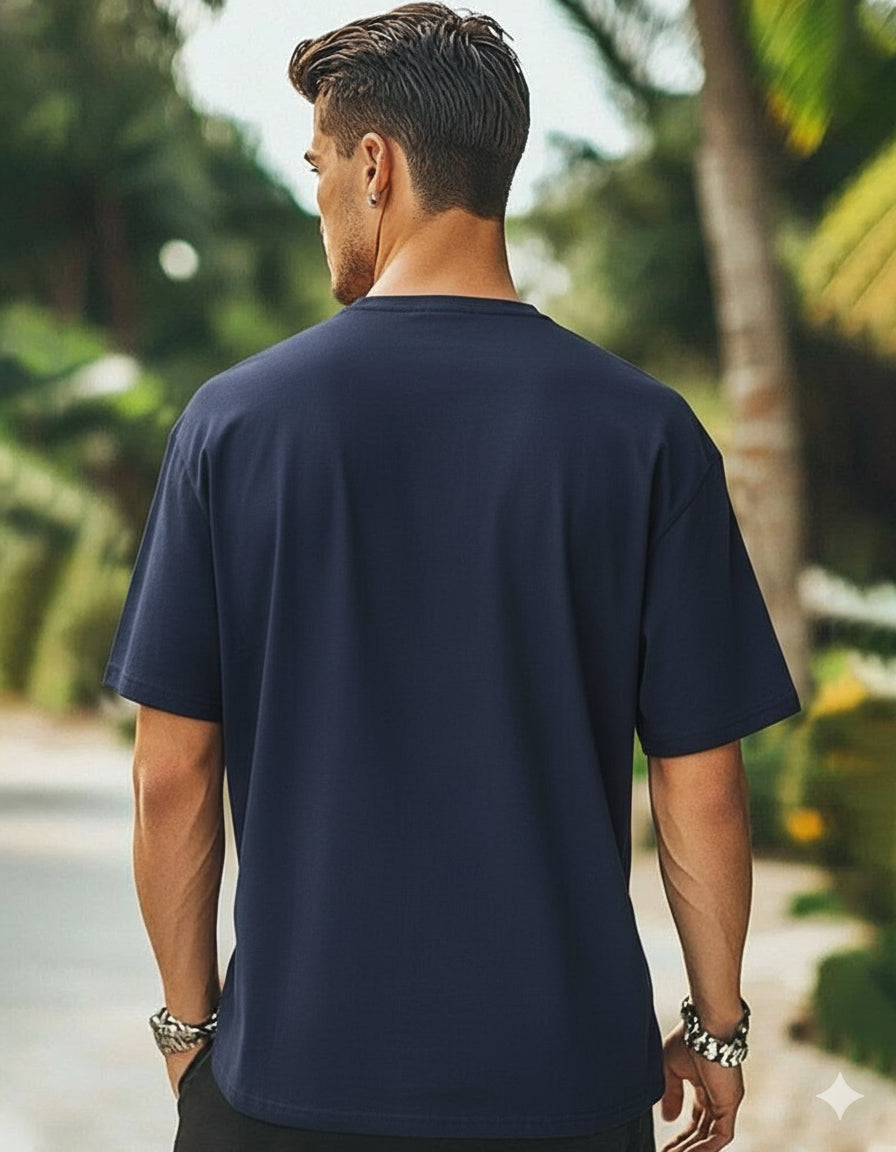 Modern Navy Cotton Blend Five Sleeve T-Shirt for Men – Casual Chic-SIDE #color_Navy