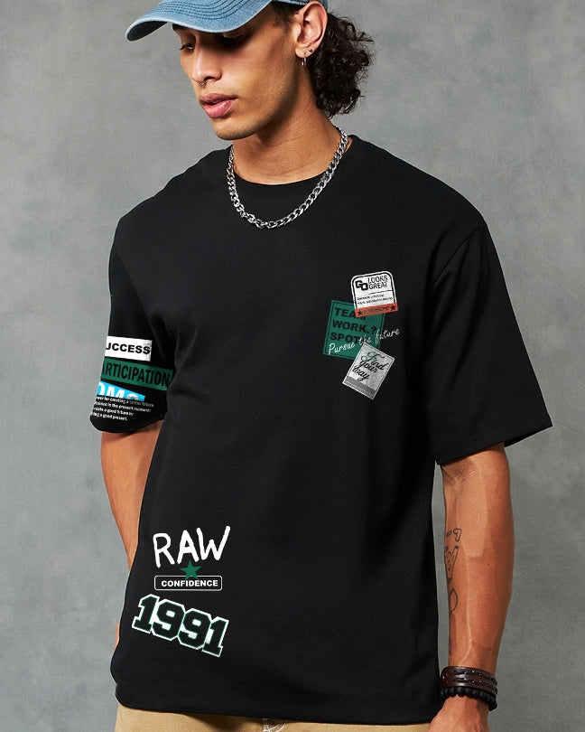 Men’s Cotton Blend Five Sleeve Black T-Shirt – Bold and Modern-SIDE