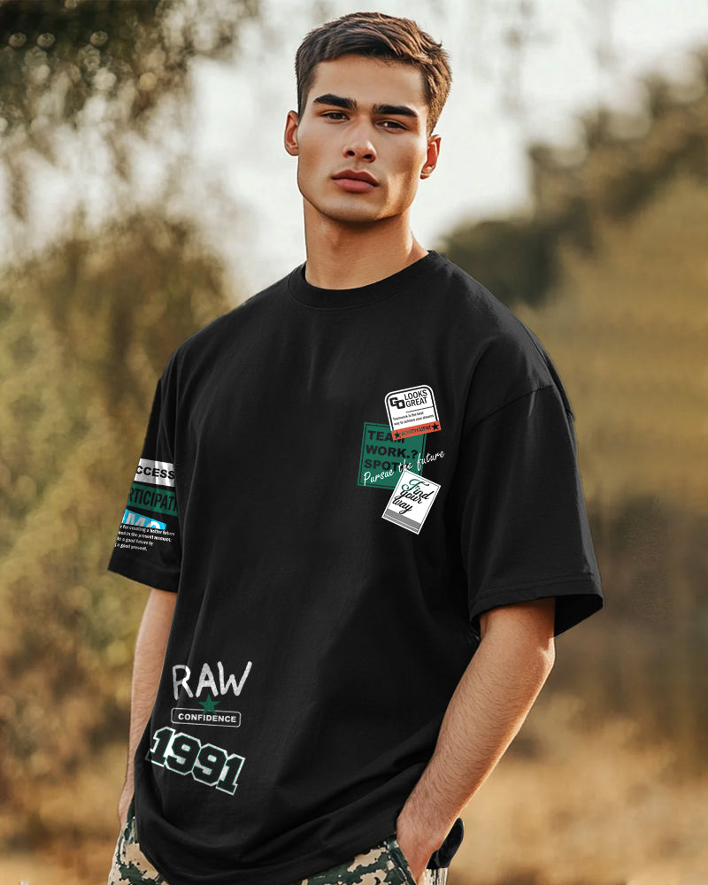 Men’s Cotton Blend Five Sleeve Black T-Shirt – Bold and Modern-FRONT
