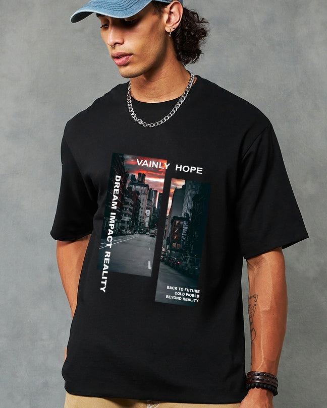 Classic Black Cotton Blend Five Sleeve T-Shirt for Men – Effortless Style-SIDE