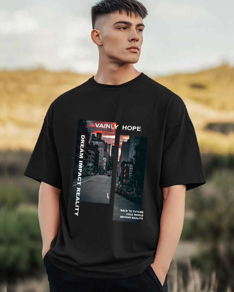 Classic Black Cotton Blend Five Sleeve T-Shirt for Men – Effortless Style-FRONT