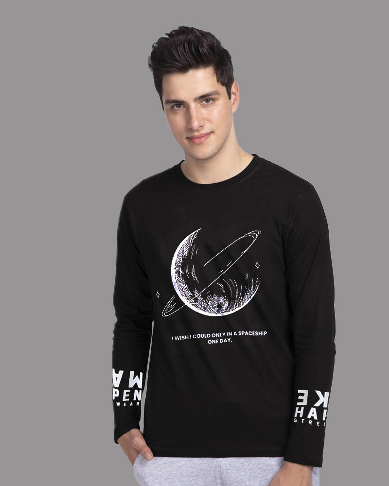 Stylish Black Crepe FULL Sleeve T-Shirt for Men-SIDE