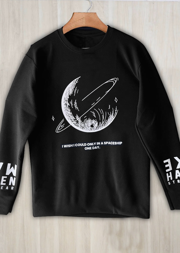 Stylish Black Crepe FULL Sleeve T-Shirt for Men-FRONT