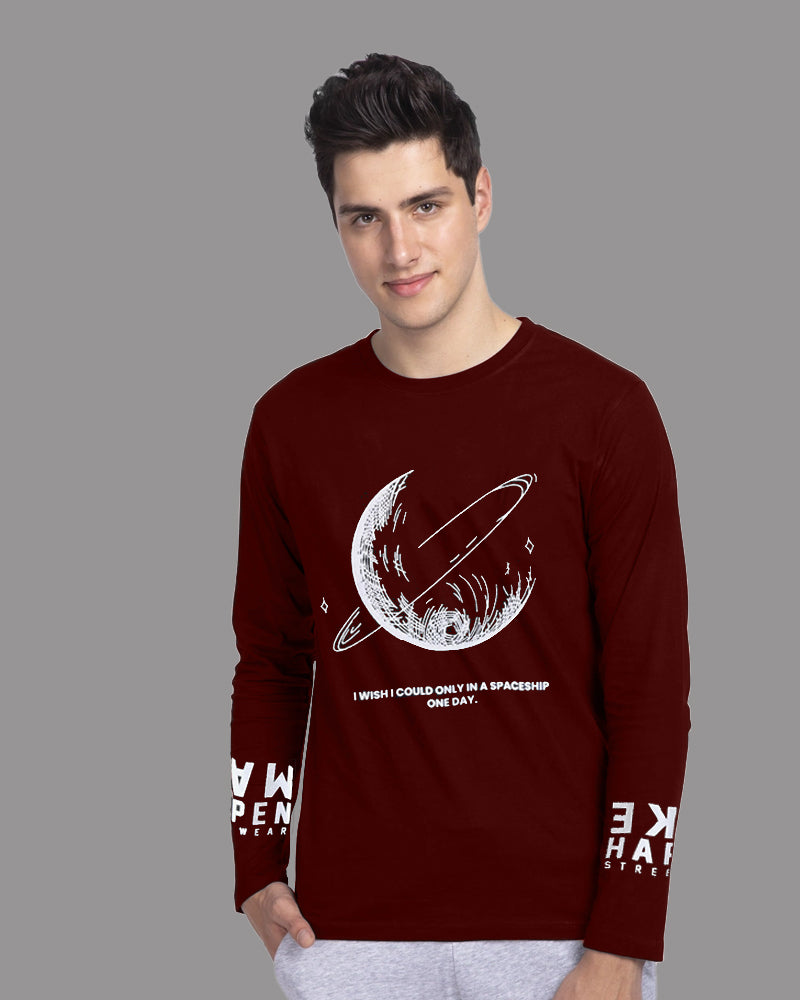 Elegant Maroon Crepe FULL Sleeve T-Shirt for Men-SIDE