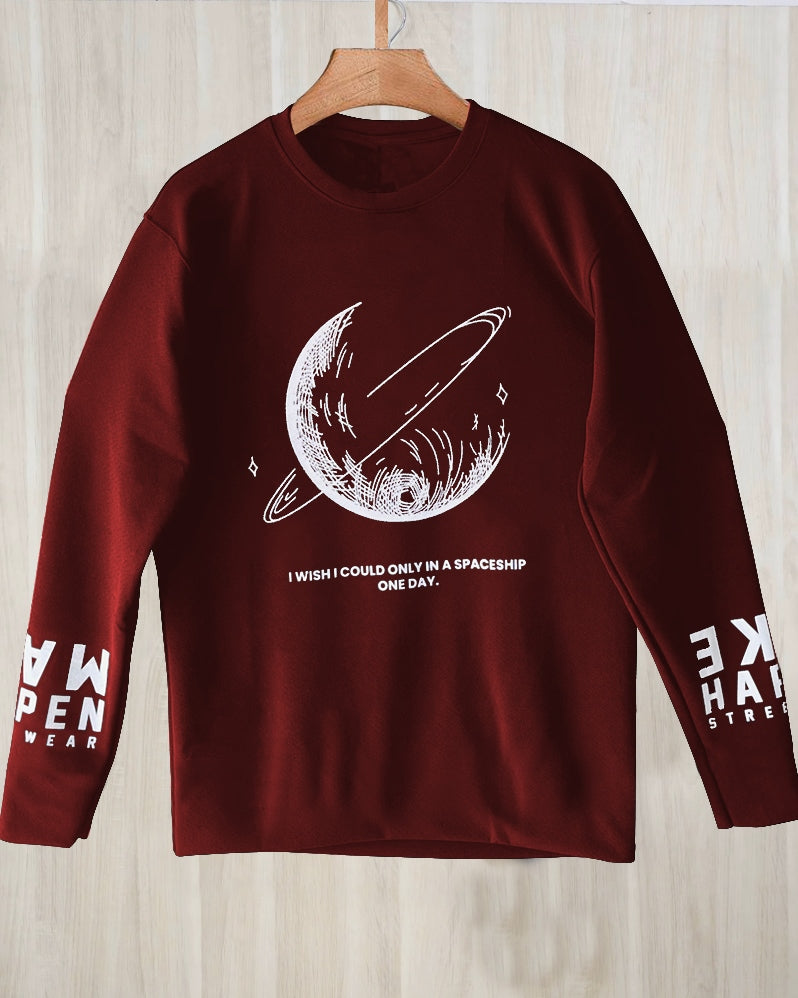 Elegant Maroon Crepe FULL Sleeve T-Shirt for Men-FRONT
