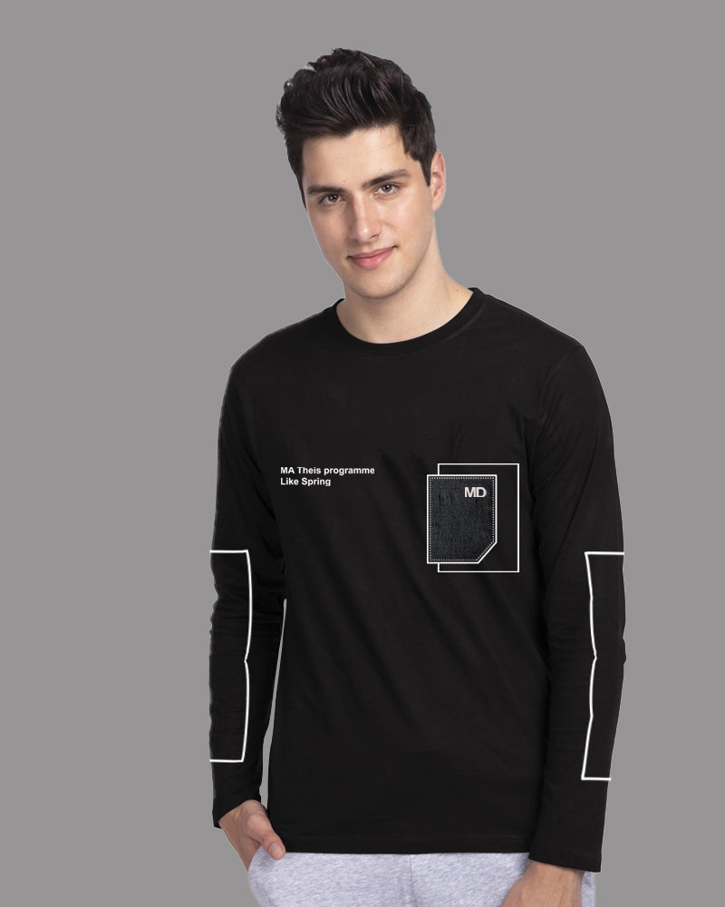 Classic Black Crepe Men's T-Shirt with FULL Sleeves-SIDE