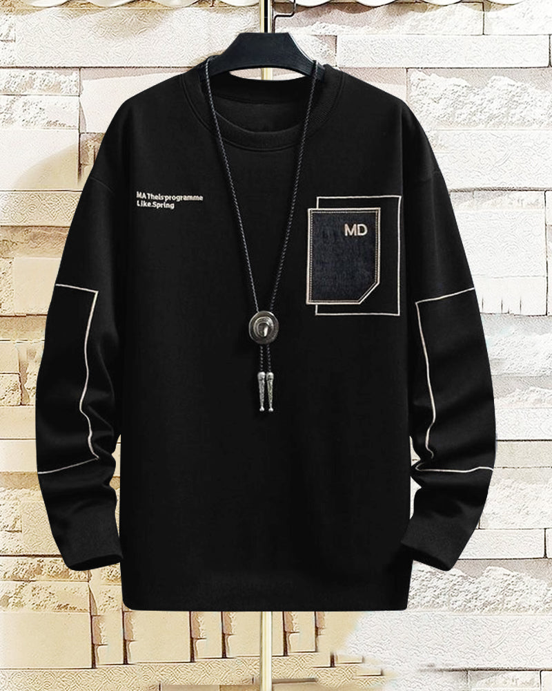 Classic Black Crepe Men's T-Shirt with FULL Sleeves-FRONT