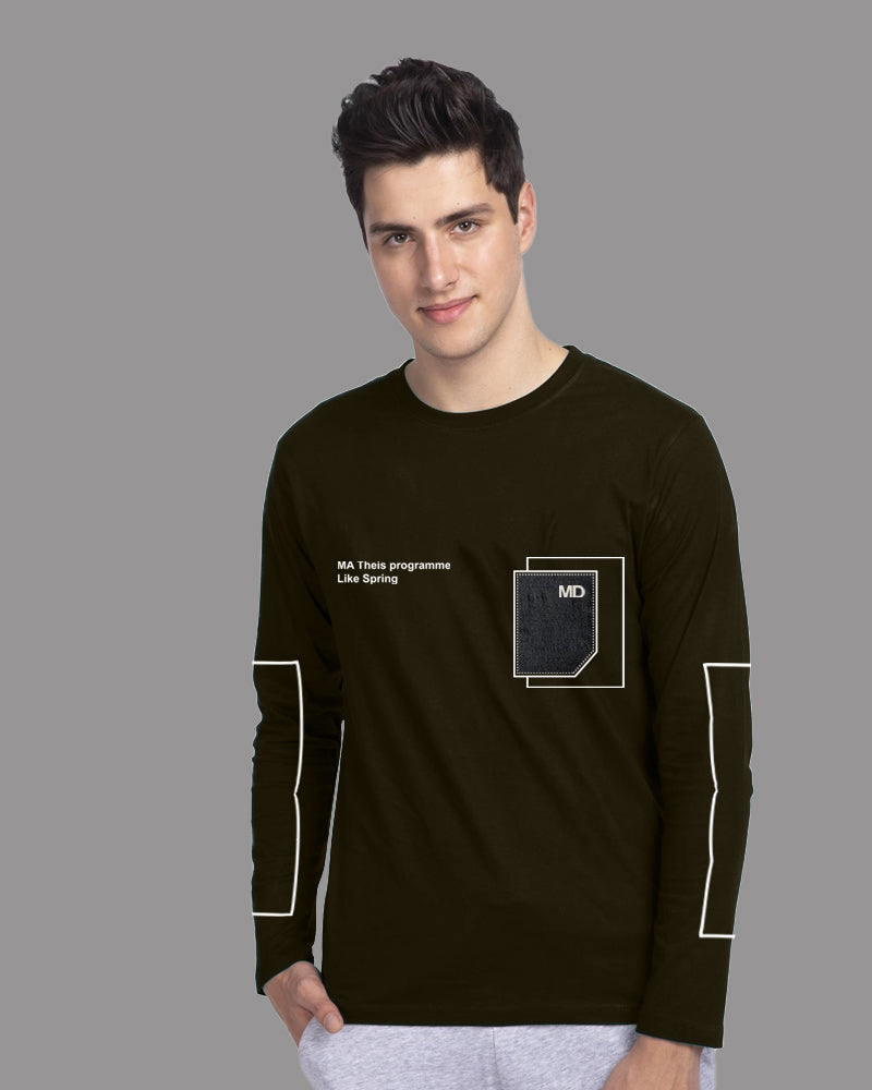 Trendy Olive Green Crepe Men's FULL Sleeve T-Shirt-SIDE