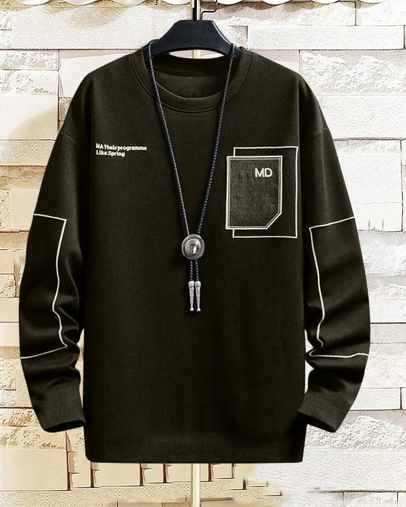Trendy Olive Green Crepe Men's FULL Sleeve T-Shirt-FRONT
