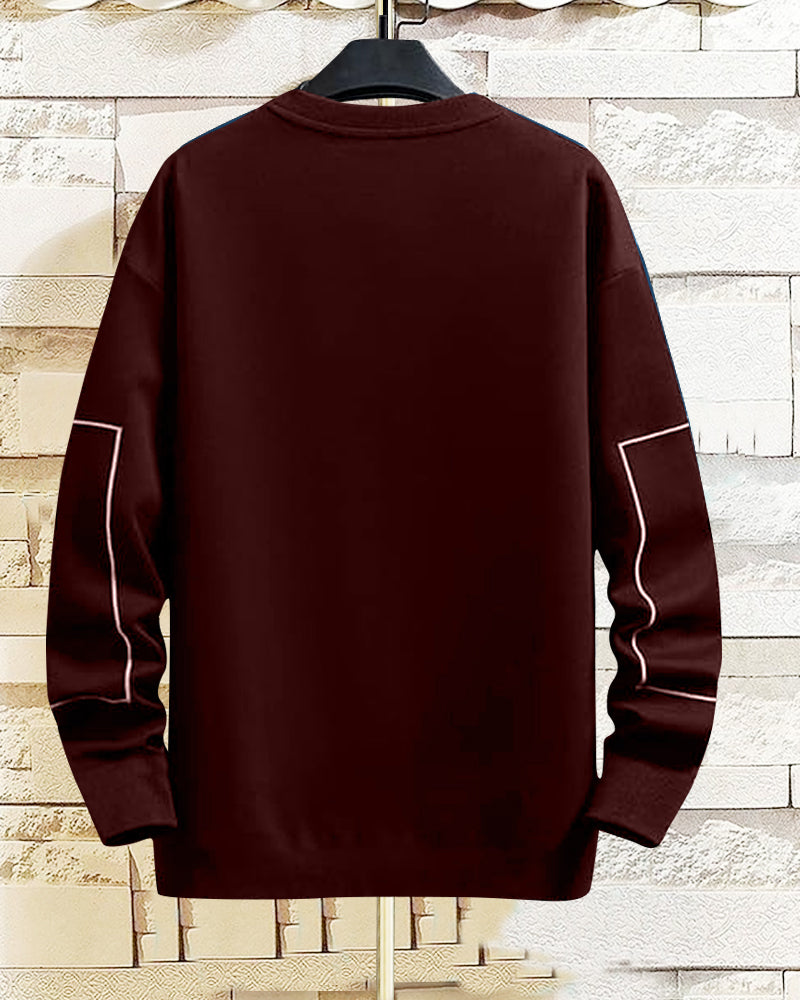 Trendy Maroon Crepe Men's T-Shirt with FULL Sleeves-BACK