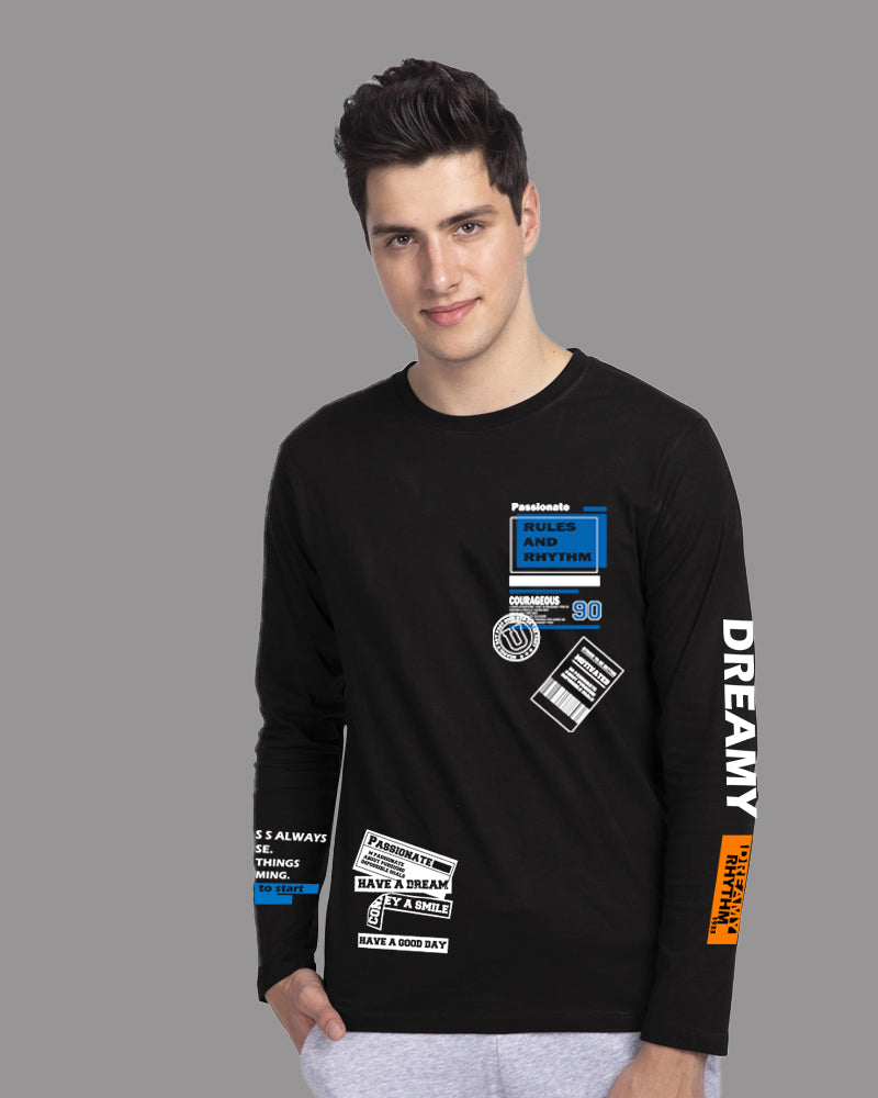 Black Crepe FULL Sleeve T-Shirt for Men – Bold Style & Comfort-SIDE