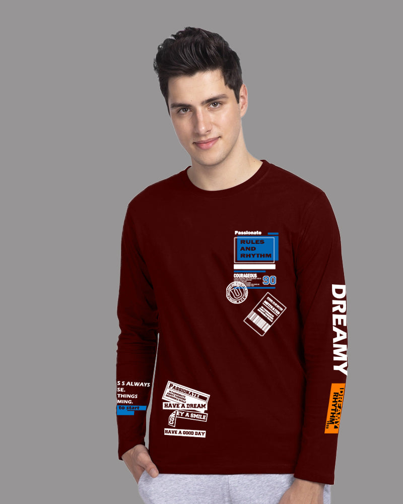 Maroon Crepe FULL Sleeve T-Shirt for Men – Classic Meets Trendy-SIDE