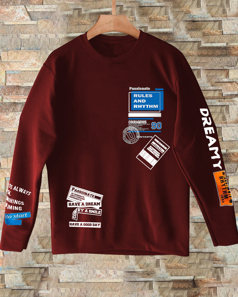 Maroon Crepe FULL Sleeve T-Shirt for Men – Classic Meets Trendy-FRONT