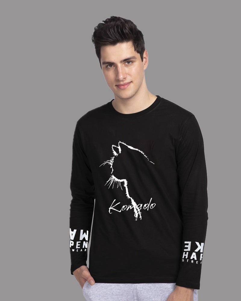 Black Crepe FULL Sleeve T-Shirt for Men – Sleek & Sophisticated-SIDE