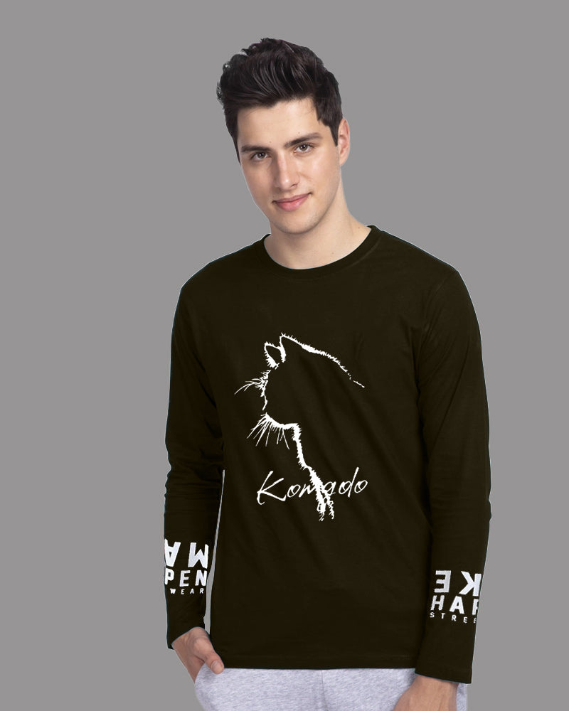 Olive Green Crepe FULL Sleeve T-Shirt for Men – Fresh & Stylish
-SIDE