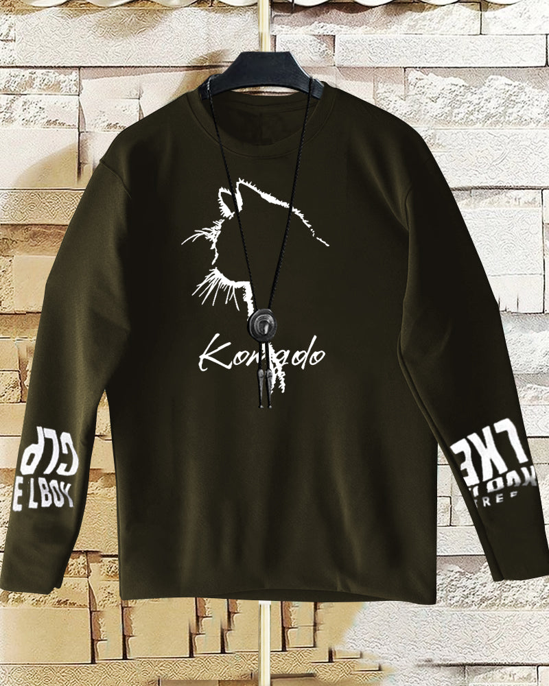 Olive Green Crepe FULL Sleeve T-Shirt for Men – Fresh & Stylish
-FRONT