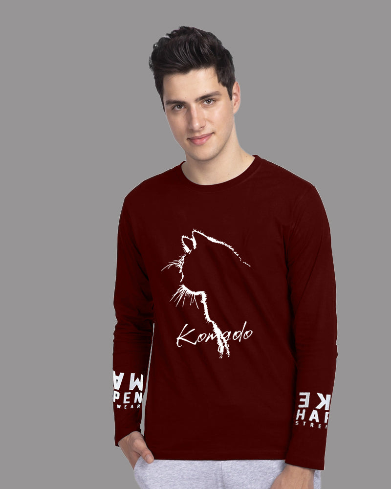 Maroon Crepe FULL Sleeve T-Shirt for Men – Bold & Comfortable-SIDE