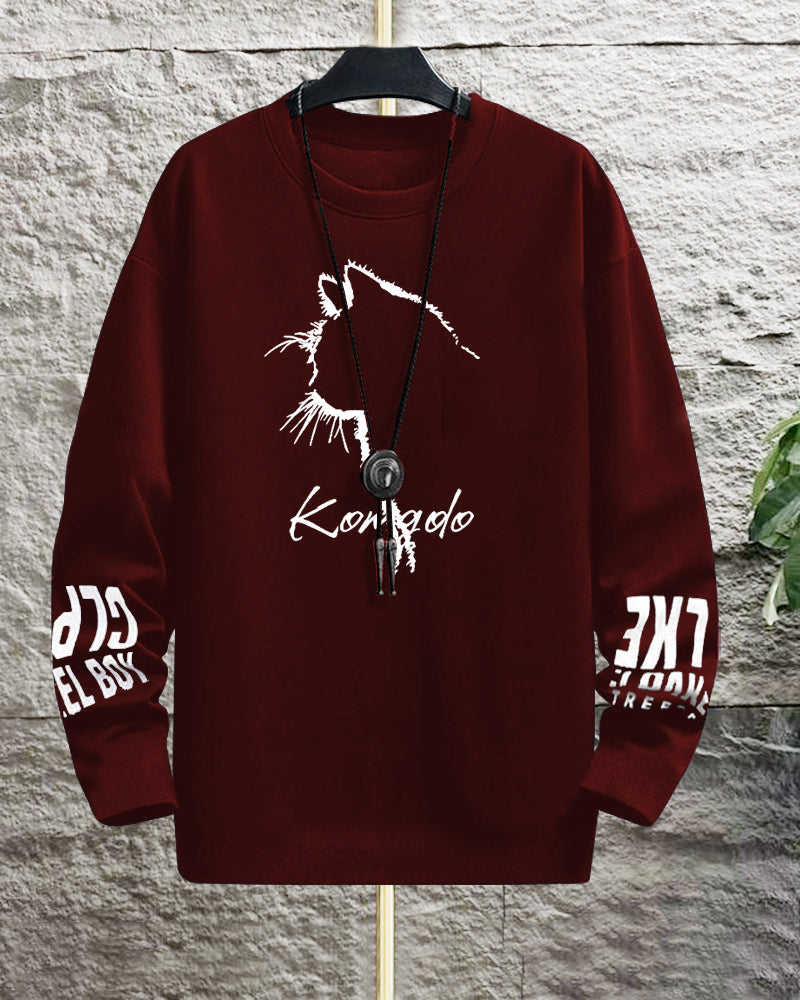 Maroon Crepe FULL Sleeve T-Shirt for Men – Bold & Comfortable-FRONT