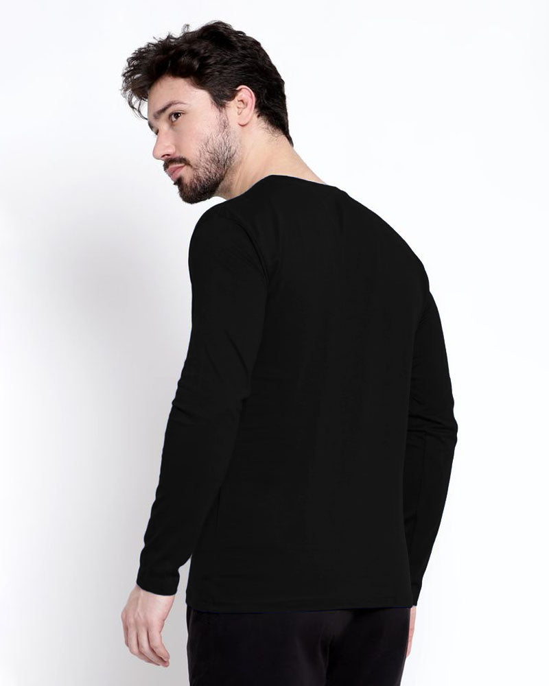 Black Full Full Sleeve Round Neck Cotton blend Men's T-Shirt-BACK