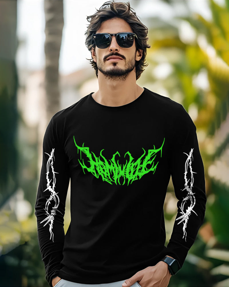 Black Full Full Sleeve Round Neck Cotton blend Men's T-Shirt-FRONT