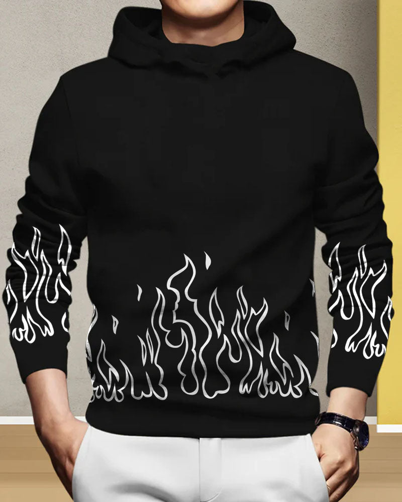 Black Fire Hoodie Cotton blend Men's T-Shirt-FRONT