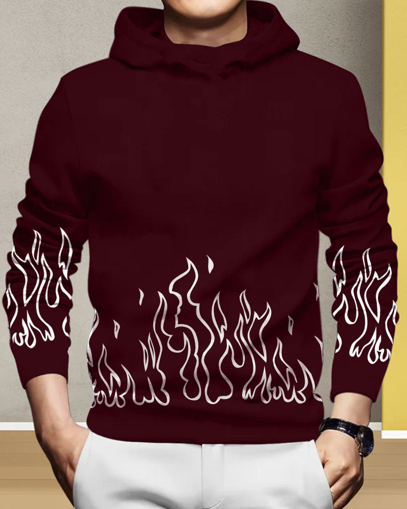Maroon Fire Hoodie Cotton blend Men's T-Shirt-FRONT