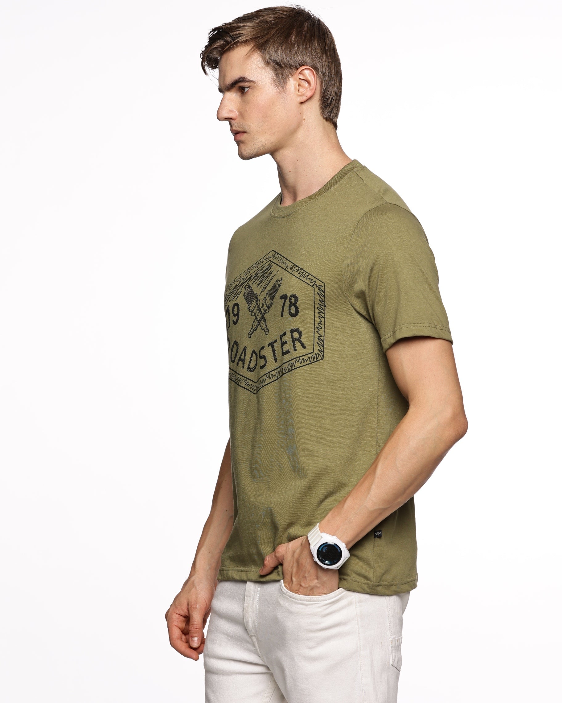 Vintage Vibes: Men's Half-Sleeve Retro Striped Print Pure Cotton T-Shirt