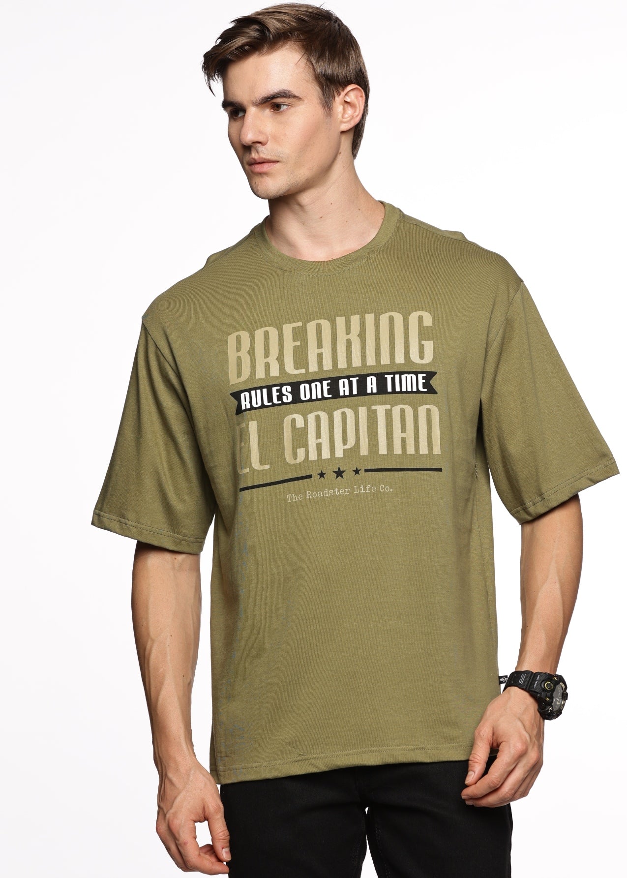 City Nights: Men's Half-Sleeve Geometric Print Pure Cotton T-Shirt