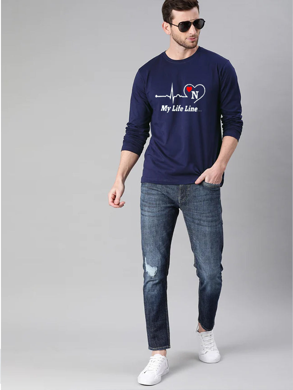 Navy Blue Lifeline Printed full sleeve t-shirt for men