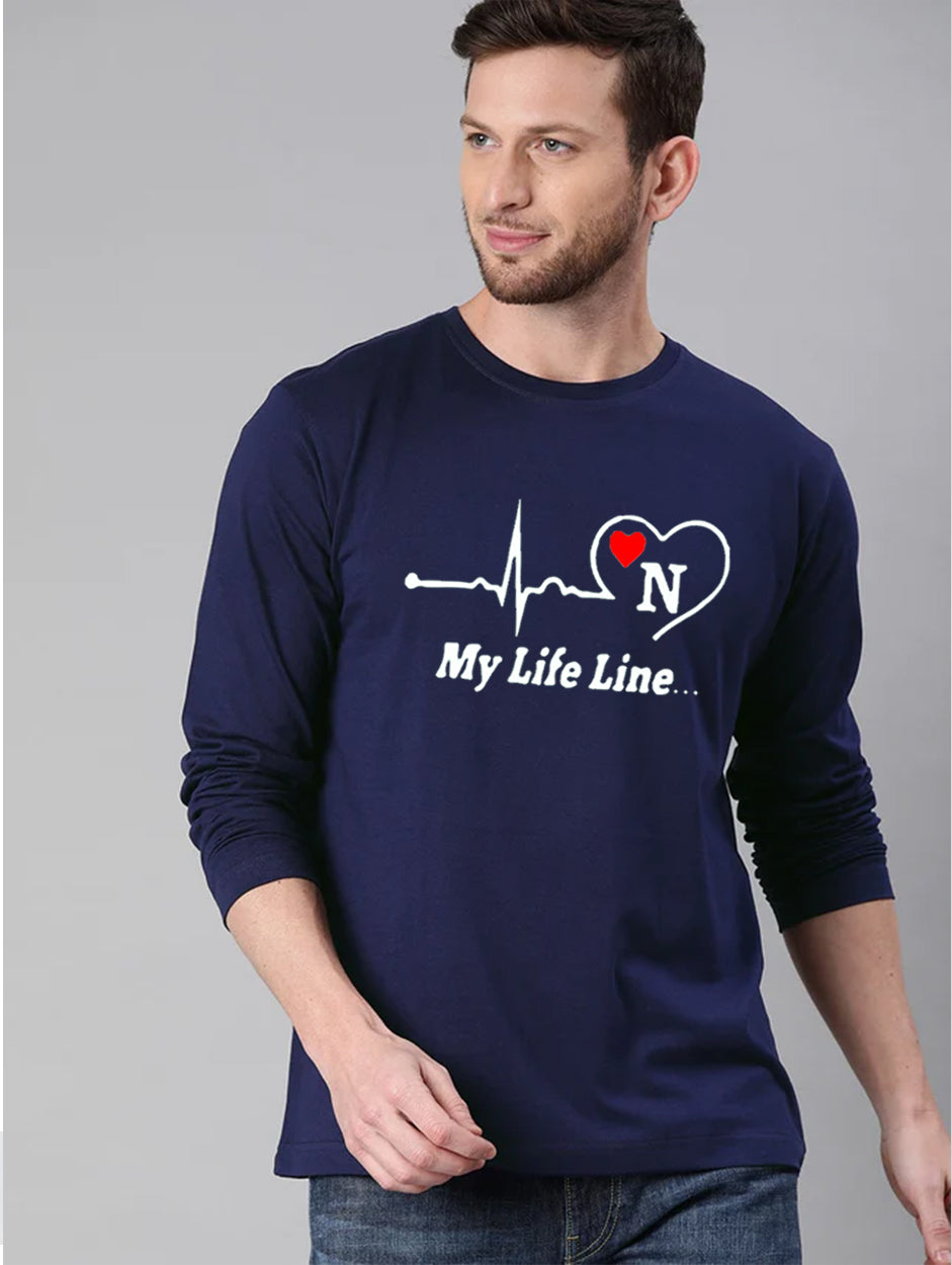 Navy Blue Lifeline Printed full sleeve t-shirt for men